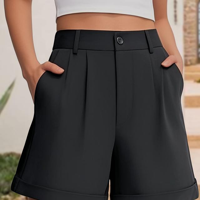 TEMU Plus Size - Plus Size - Xiaofu's Directional New Stylish Plus-size Women's Shorts Feature A Draped Design With A Half-elastic Waistband And A Folded Wide Leg, Offering A Loose And Elegant Look