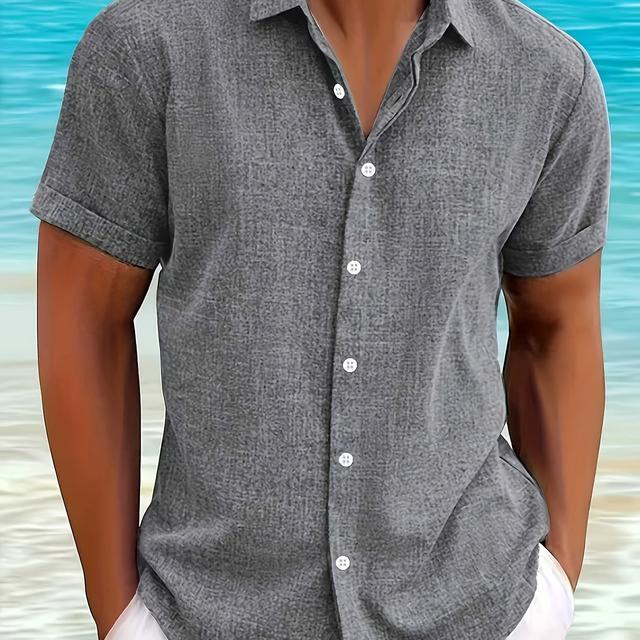 TEMU Camisa Casual de Cuello Giratorio para Hombre en Color Sólido, Ideal para Oficina, Salidas, Negocios, Vacaciones y Playa