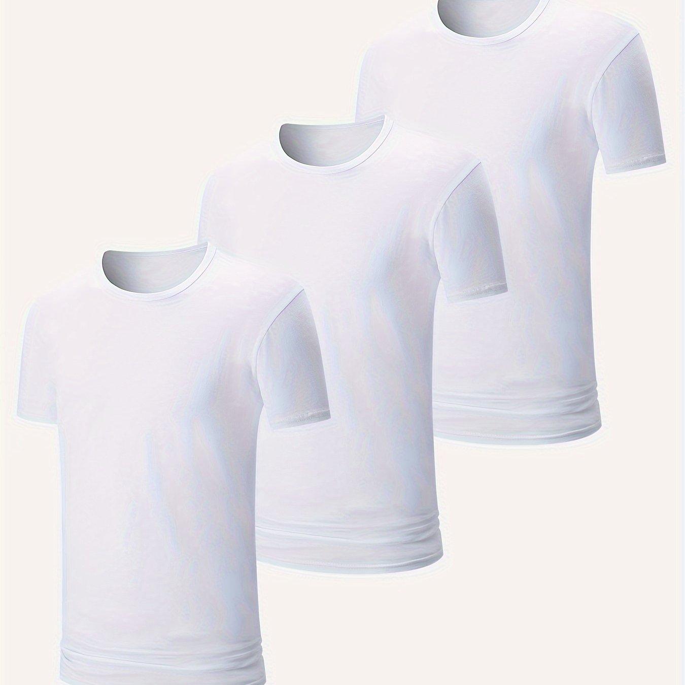 TEMU 3-pc White Men's Fully Short Sleeve T-shirts Men's Versatile Solid Color Wide Fashion Casual Sports Top Tank Sweatshirt