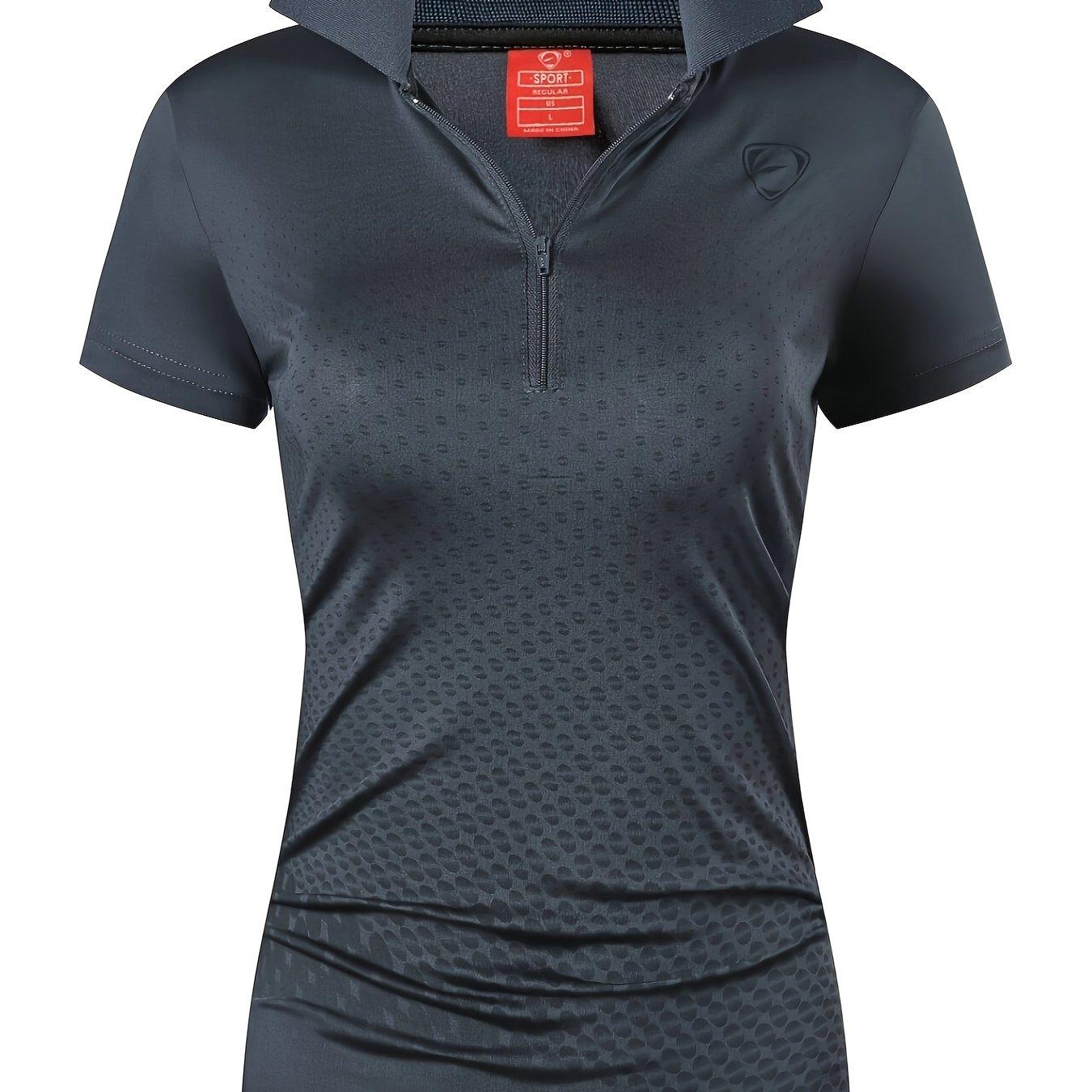 TEMU Women's Stylish Short-sleeve Shirt, Quick- Top, Suitable For Golf, Tennis, Bowling, With A Zipper, Model Swt331