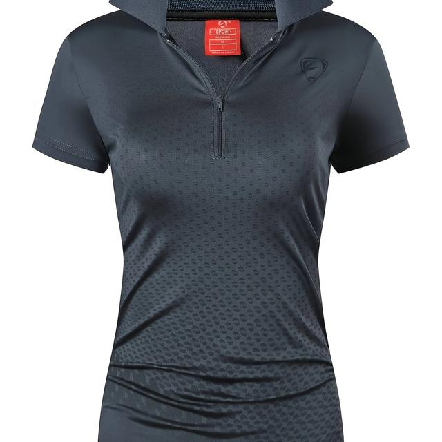 TEMU Women's Stylish Short-sleeve Shirt, Quick- Top, Suitable For Golf, Tennis, Bowling, With A Zipper, Model Swt331