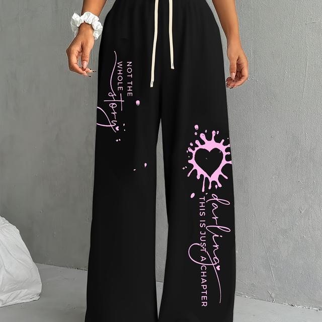 TEMU Women's Y2k Streetwear & Letter Print Jogger Pants - Light Grey With Pink Accents, Elastic Drawstring Waist, Straight-leg Summer Casual Workout Pants For Gym & Training