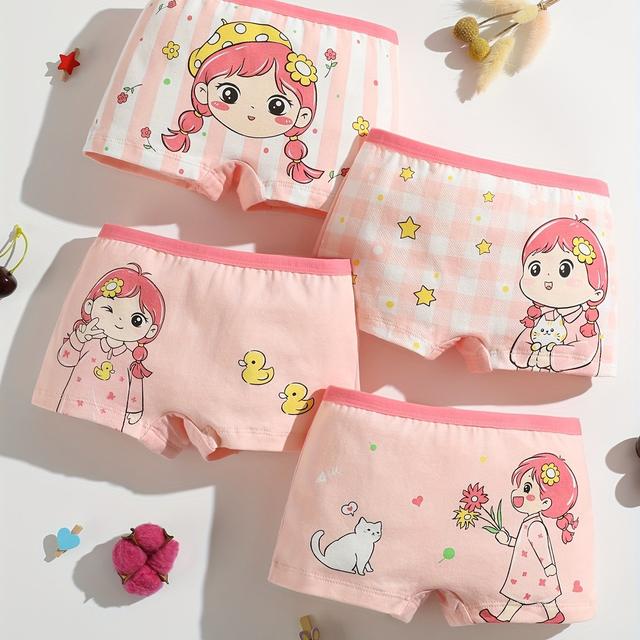 TEMU 4pcs Soft Girls' Briefs With Cartoon Print