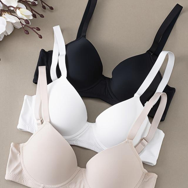 TEMU 3pcs Solid Color Minimalist Underwire Push-up Anti-sagging Large Cup Small Bust Lifting Plus Size Women's Soft Wire Bra Summer Ultra Thin Style