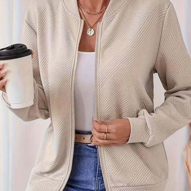 TEMU Chaqueta Casual para Mujer - Cuello Redondo con Cremallera, Manga Larga, Silueta H, Tejido Texturizado, Lavable a Máquina, Ligero y Transpirable, Estilo Minimalista, para /Verano/Otoño, Ropa de