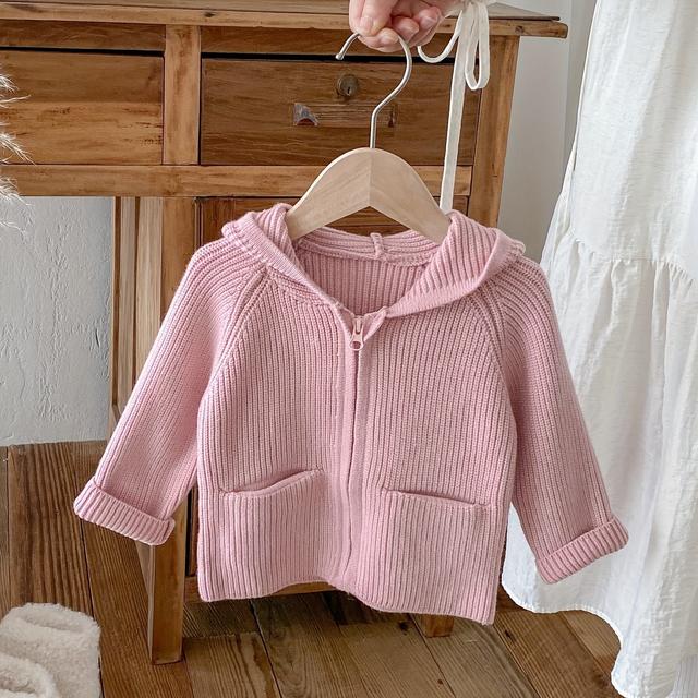 TEMU Einfarbige Kapuzenpullover Jacke für Mädchen, stylisch und süß, warme Strickjacke für Babys und Kleinkinder, lockere Passform mit Raglanärmeln