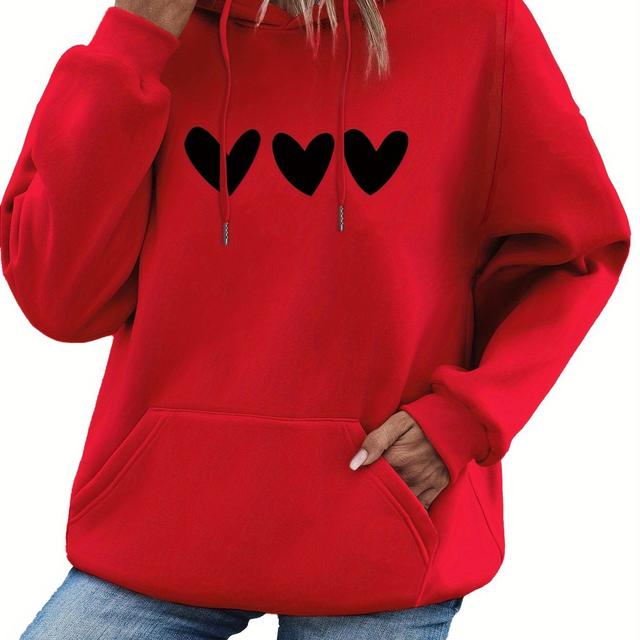 TEMU Heart Print Kangaroo Pocket Hoodie, Casual Long Sleeve Drawstring Hoodies Sweatshirt, Women's Clothing