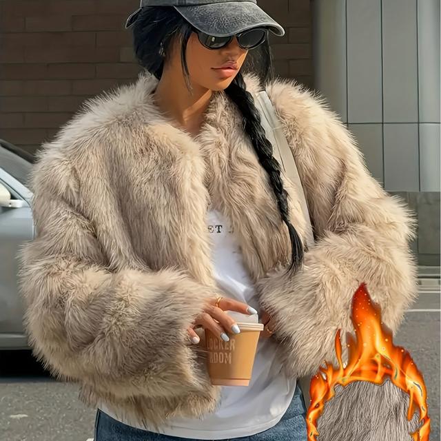 TEMU 9461# Abrigo Largo de Invierno/Otoño para Mujer, Elegante, , y de Peluche