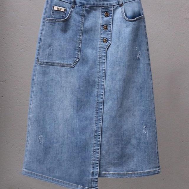 TEMU 透けないストレッチデニムスカート - ウエスト ミドル丈Aライン、洗濯機対応 穴なしデザイン、日常＆ル用オパーク素材 - オフィス・パーティー・デートに最適 春/秋/夏 カジュアルからビジネスカジュアルまで 多機能 スカート