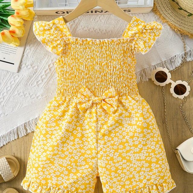 TEMU A Sweet And In And Cute Sleeveless Jumpsuit With Edges And A Stylish Bow, Perfect For Summer And Gatherings, For Outdoor