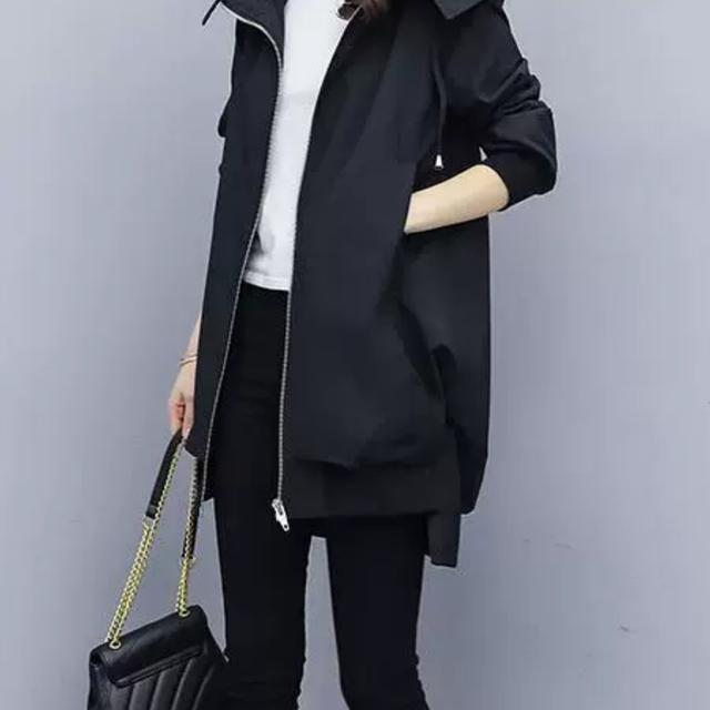 TEMU レディース カジュアル フード付きトレンチコート - ルーズフィット、ジップアップとポケット付き、ベージュ ポリエステルジャケット 春秋用、洗濯機可