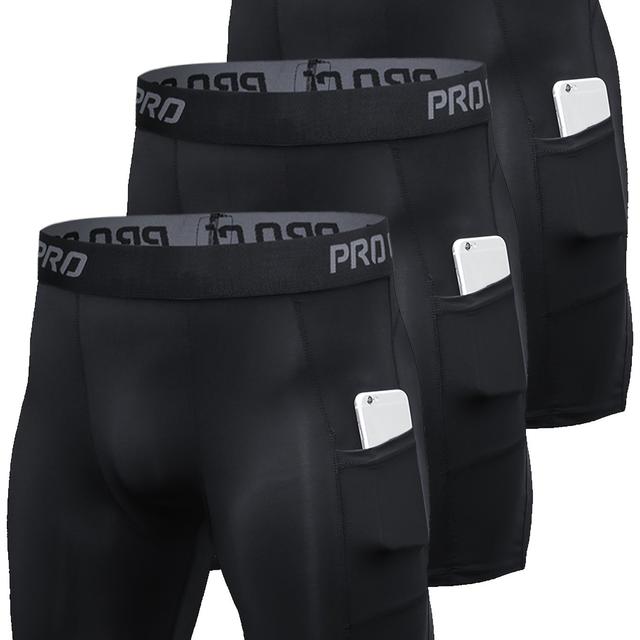 TEMU 3팩 남성 운동 반바지, 고스트레치 폴리에스테르 & 스판덱스, 단색, 포켓 디테일, 니트 원단, 스키니 핏, 러닝, 복싱, 운동, 주말 캐주얼용 - 155g/m²