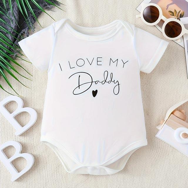 TEMU Infant's I Love My Daddy Print Bodysuit, Casual Short Sleeve Romper, Baby Boy's Outdoor Clothing
