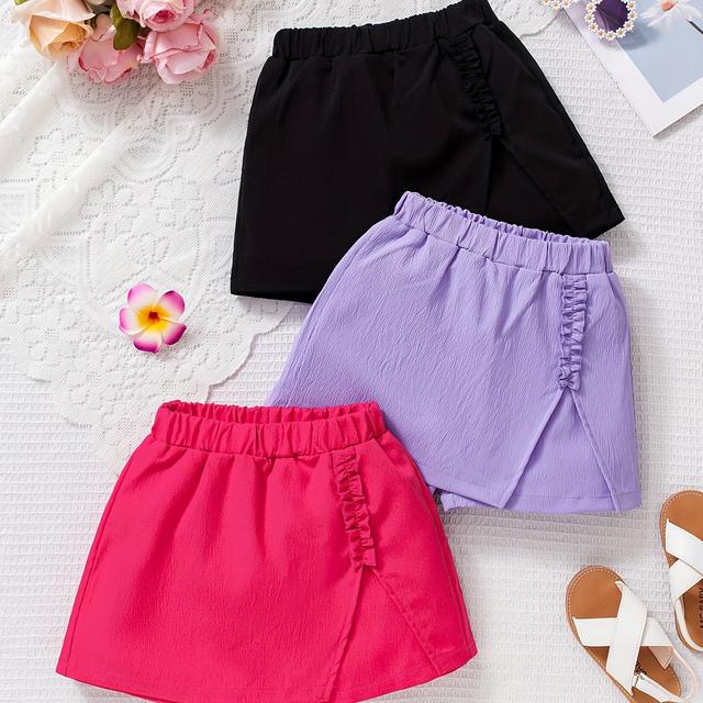 TEMU 3pcs Set Of Girls' Solid Color Skirt And Pants, Comfortable And Fashionable Elastic Waistband Skirt And Pants Suit, Suitable For