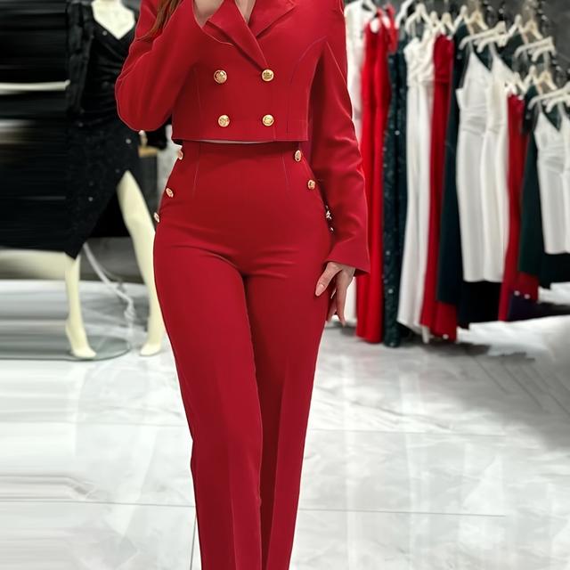 TEMU New Summer Fashion Commuting And Party Versatile Long-sleeve Blazer With Long Pants, A Two-piece Set For Women