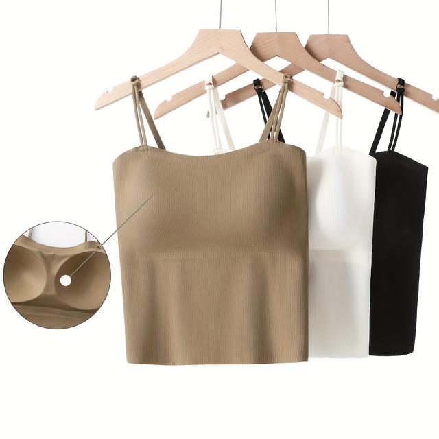 TEMU 3-piece Set! Women's Summer Camisole With Built-in Bra - Adjustable Spaghetti Strap Fixed Cup Underwear - Seamless Comfortable No Show Undershirt For Layering Or Outerwear