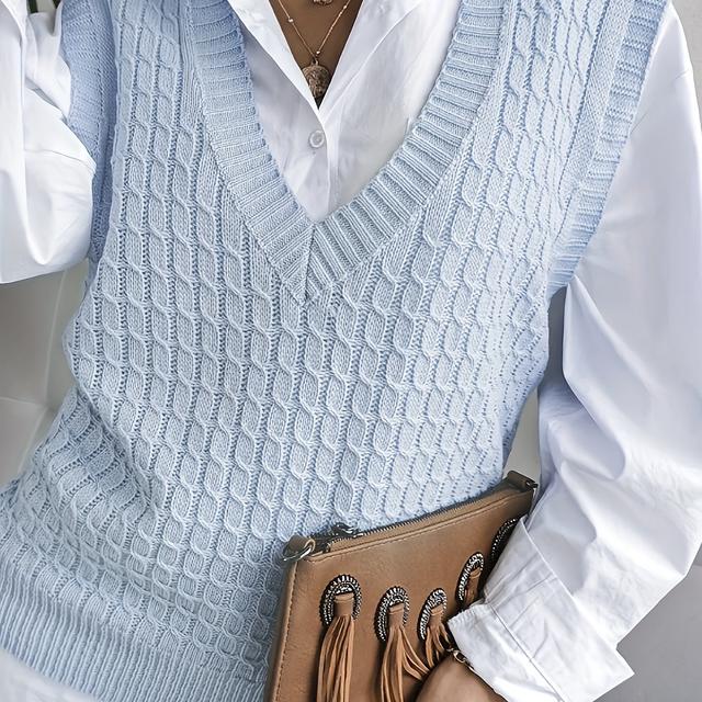 TEMU Chaleco de Cuello en V para Mujer - 100% Acrílico Elástico 200gsm, Color Sólido Elegante Ropa Casual para /Otoño, Tallas Grandes