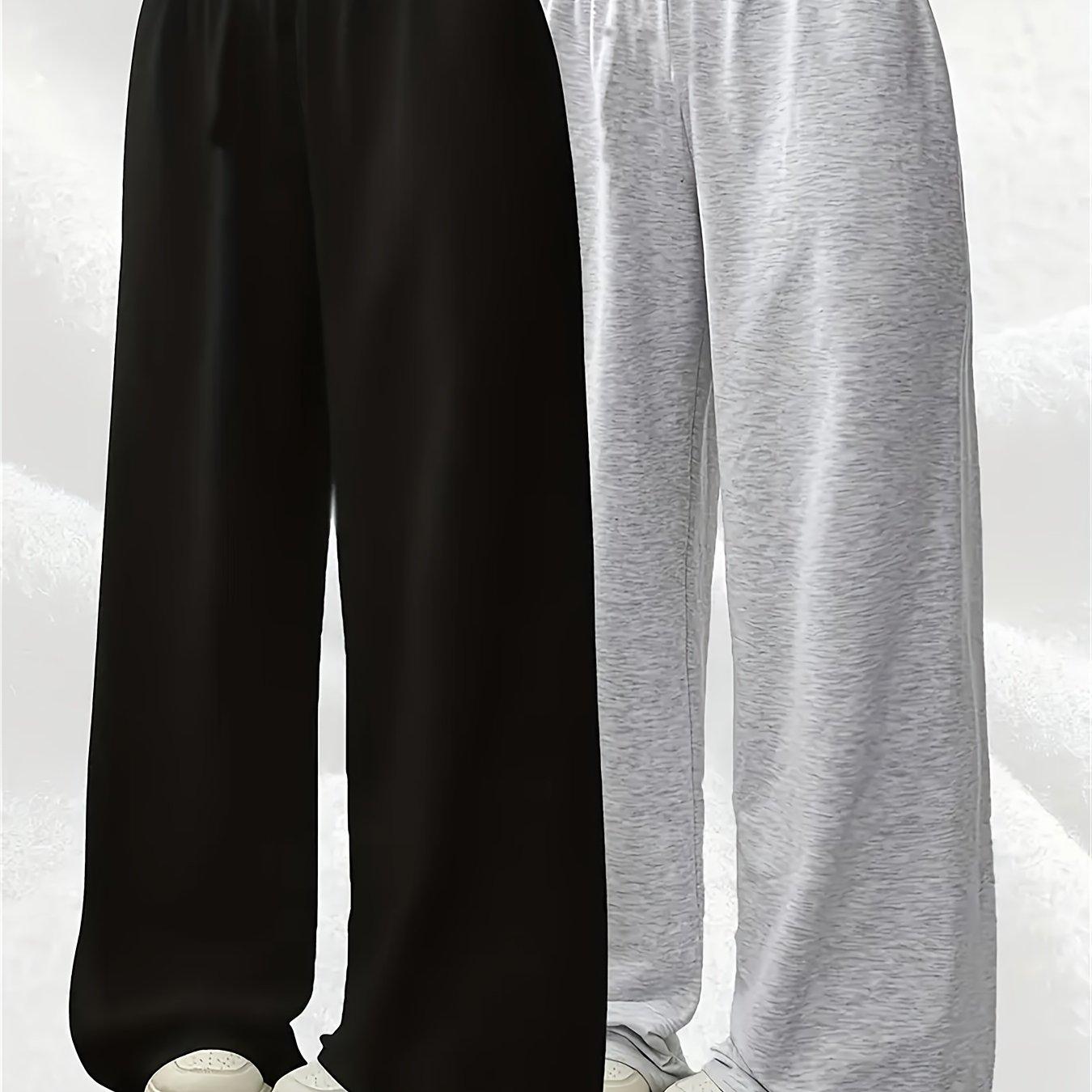 TEMU 2pcs Girls' Casual Sports Pants, Solid Color Elastic Waist Loose Fit For Spring Summer Autumn, Outdoor