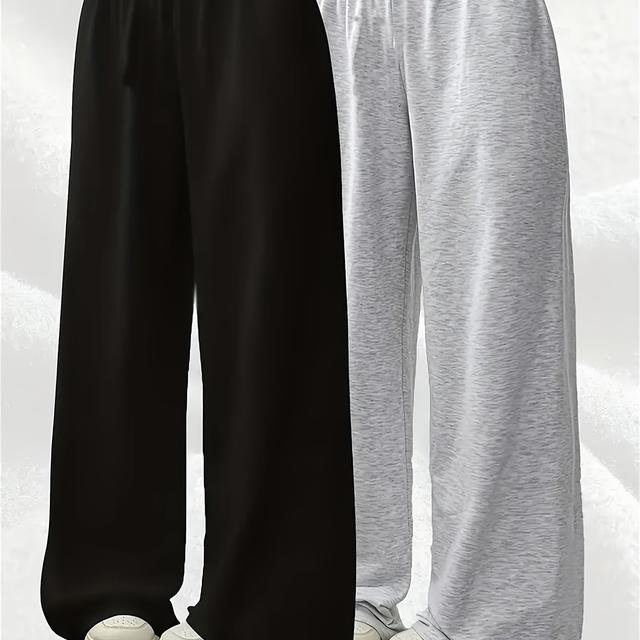 TEMU 2pcs Girls' Casual Sports Pants, Solid Color Elastic Waist Loose Fit For Spring Summer Autumn, Outdoor