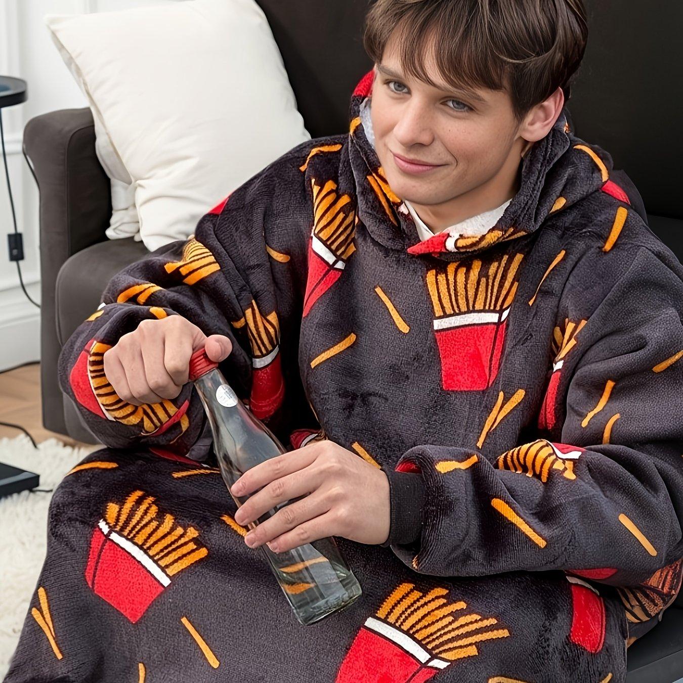 TEMU Vestível Macia e Aconchegante de 2025 com Fritas e , um Presente de Aniversário Perfeito para Homens e Mulheres. Esta com Capuz de Pelúcia Oversized é Ideal para Adultos que Procuram e