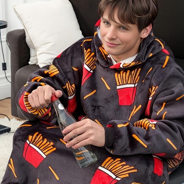 TEMU Vestível Macia e Aconchegante de 2025 com Fritas e , um Presente de Aniversário Perfeito para Homens e Mulheres. Esta com Capuz de Pelúcia Oversized é Ideal para Adultos que Procuram e