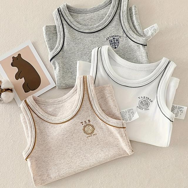 TEMU Boys' 3pcs Ultra Thin Sports Vests, Pure Cotton Mid To Large Kids Summer Sleeveless Tops