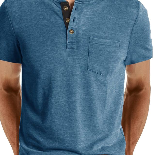 TEMU Summer Casual Men's Fashion Short Sleeve T-shirt Men's Base Shirt Round Neck T-shirt Men's Henry Shirt