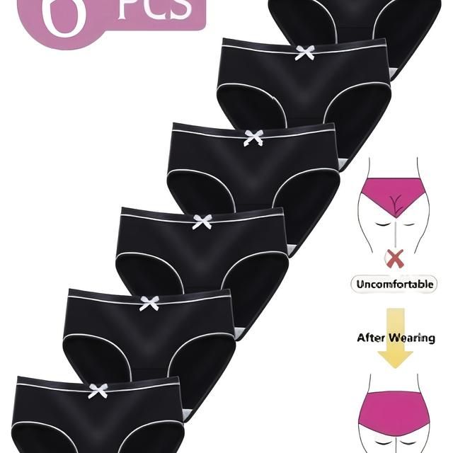 TEMU A Set Of 6 Cute Girls' Triangle Panties With Bows, Comfortable And Breathable Ribbed Underwear Suitable For Sporty And Casual Wear For Students And Teenagers