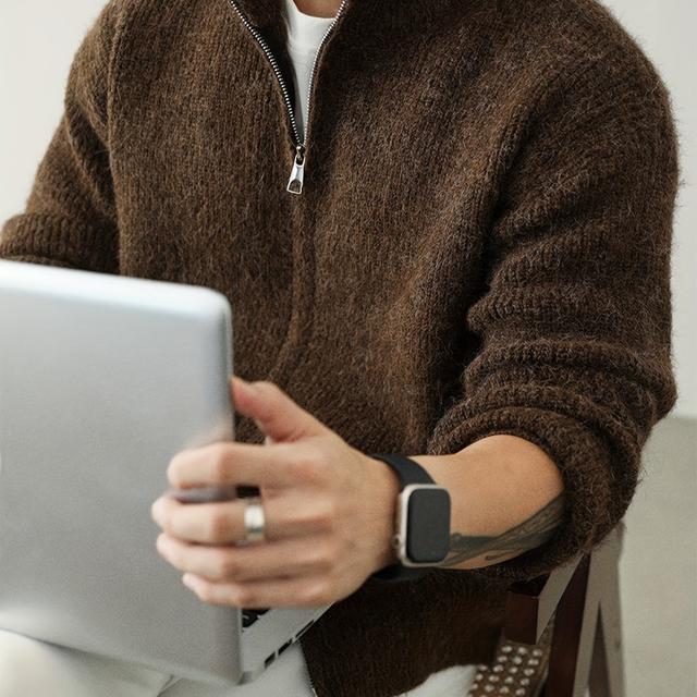 TEMU Plus-size Men's Knitted Cardigan, Solid -zip Jacket, Soft And Comfortable Thick Warm Loose Velvet Sweater, European And , Japanese And Korean Street Lazy Fit Jacket, New Autumn And Winter