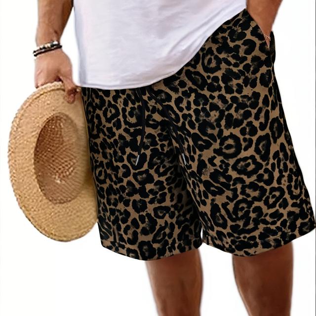 TEMU Ropa de casual para hombre, pantalones cortos anchos con estampado de leopardo y bolsillos para verano