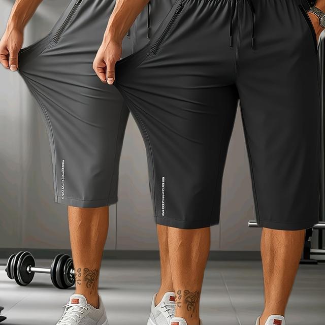 TEMU 2 pièces Shorts Homme Mode Rapide, Été Extérieur Jogging Camping avec Taille Élastique, Cordon de Serrage, Poches et Design à Fermeture Éclair