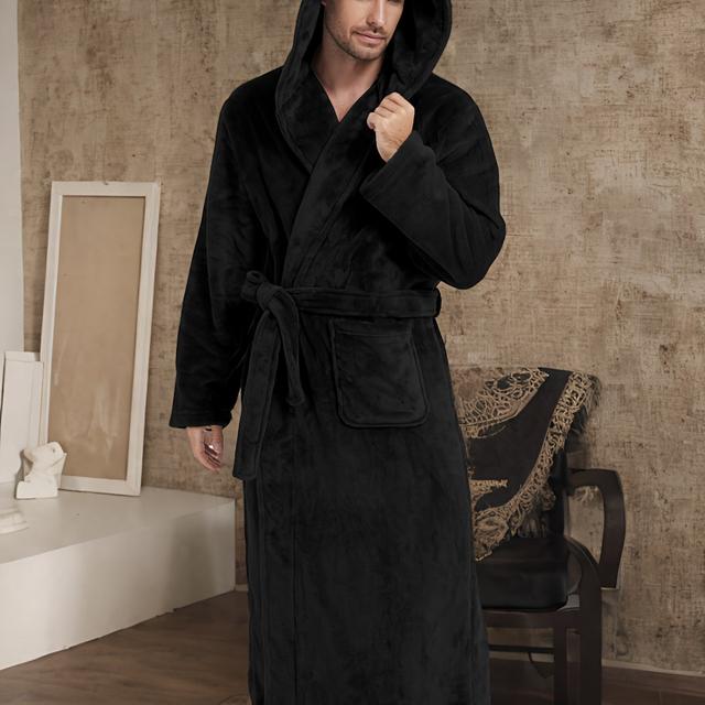 TEMU Fleece-lined Hoodie Pajamas - Long-fleece, Comfortable Button-up Homewear, Suitable For Autumn/winter Wear