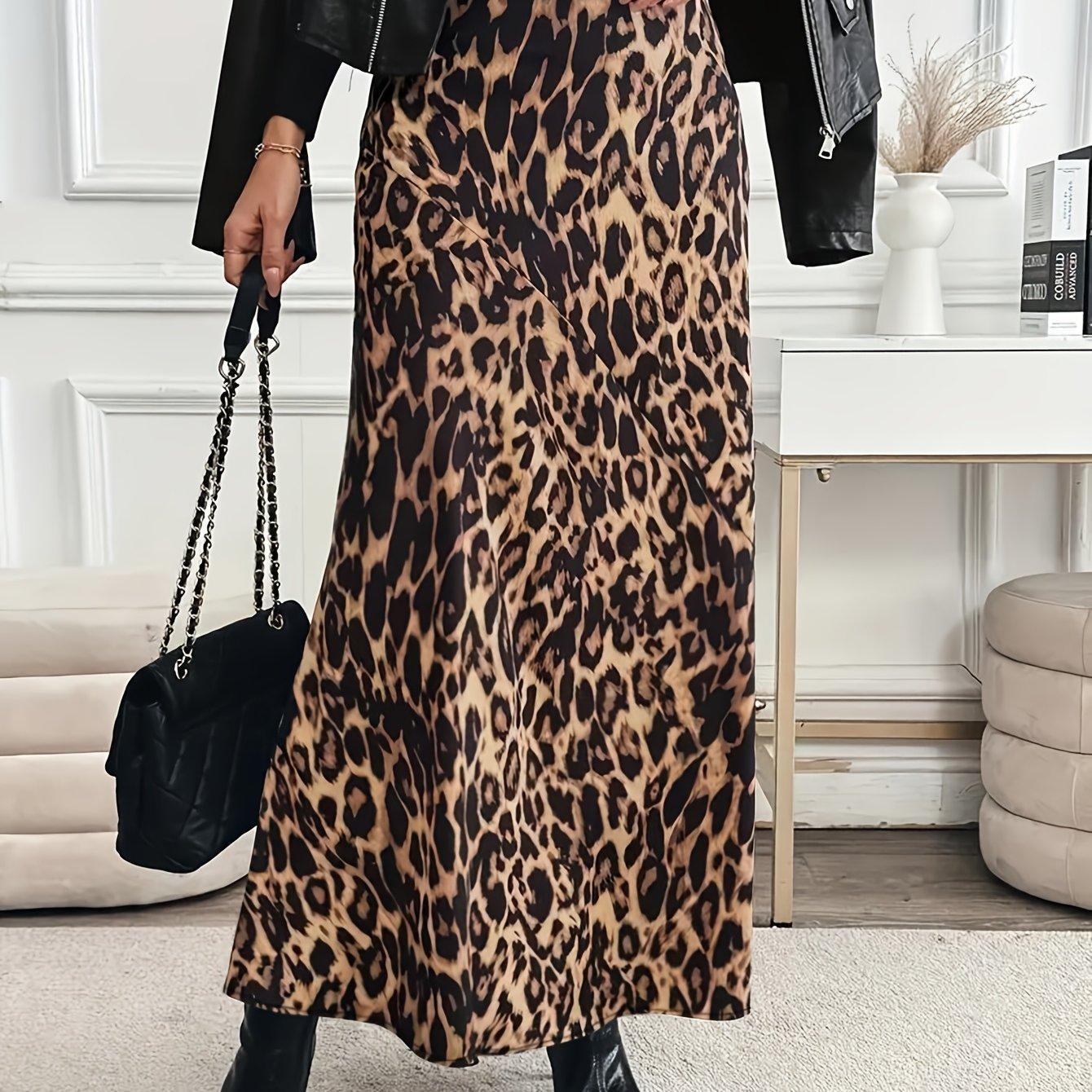 TEMU Plus Size - Plus Size - Plus Size Women's Fashion Leopard Print High-waist Long Skirt