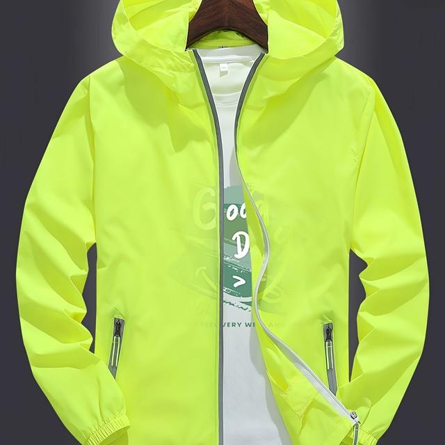 TEMU 남성용 여름 외투로 반사형 지퍼 재킷을 특징으로 하며, 사이클링 및 낚시에 적합합니다. 이 가벼고 통기성이 좋은 후드 재킷은 캐주얼한 옷, 하이킹, 러닝, 야외 스포츠에 적합합니다.