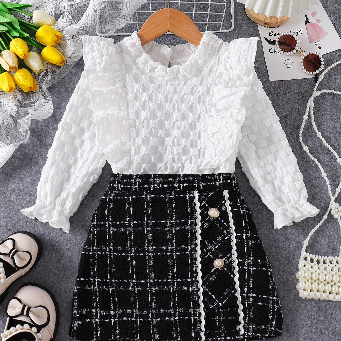 TEMU ' Fashion Lace Long Sleeve Top & Skirt Set - Polyester, Machine Washable, With Button Details, Fall/winter