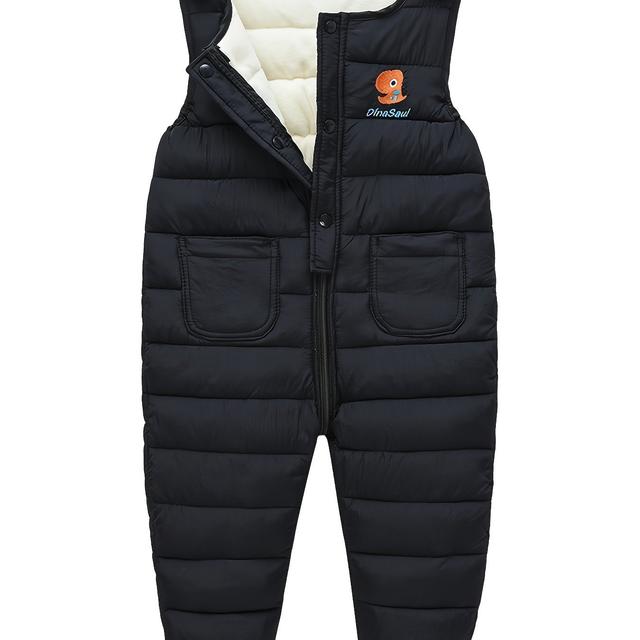 TEMU Baby's Warm Fleece Lining Snow Pants With Pockets, Toddler & Infant Boy's Suspender Pants For Winter Outdoor, Outdoor