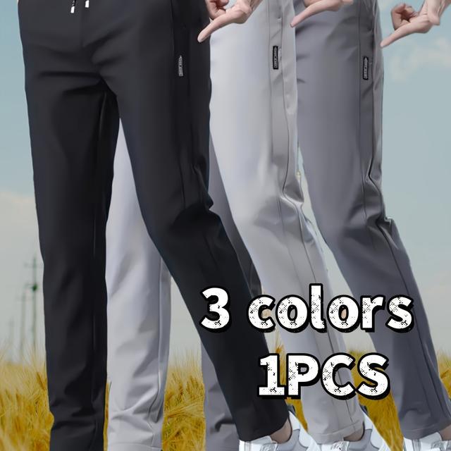 TEMU Men' Color Casual Sports Pants For Spring And Autumn, Featuring Pockets, Elastic Drawstring And Elastic Waistband, Side Pockets, Suitable For Outdoor Sports, Gym, Office, And Outdoor Leisure