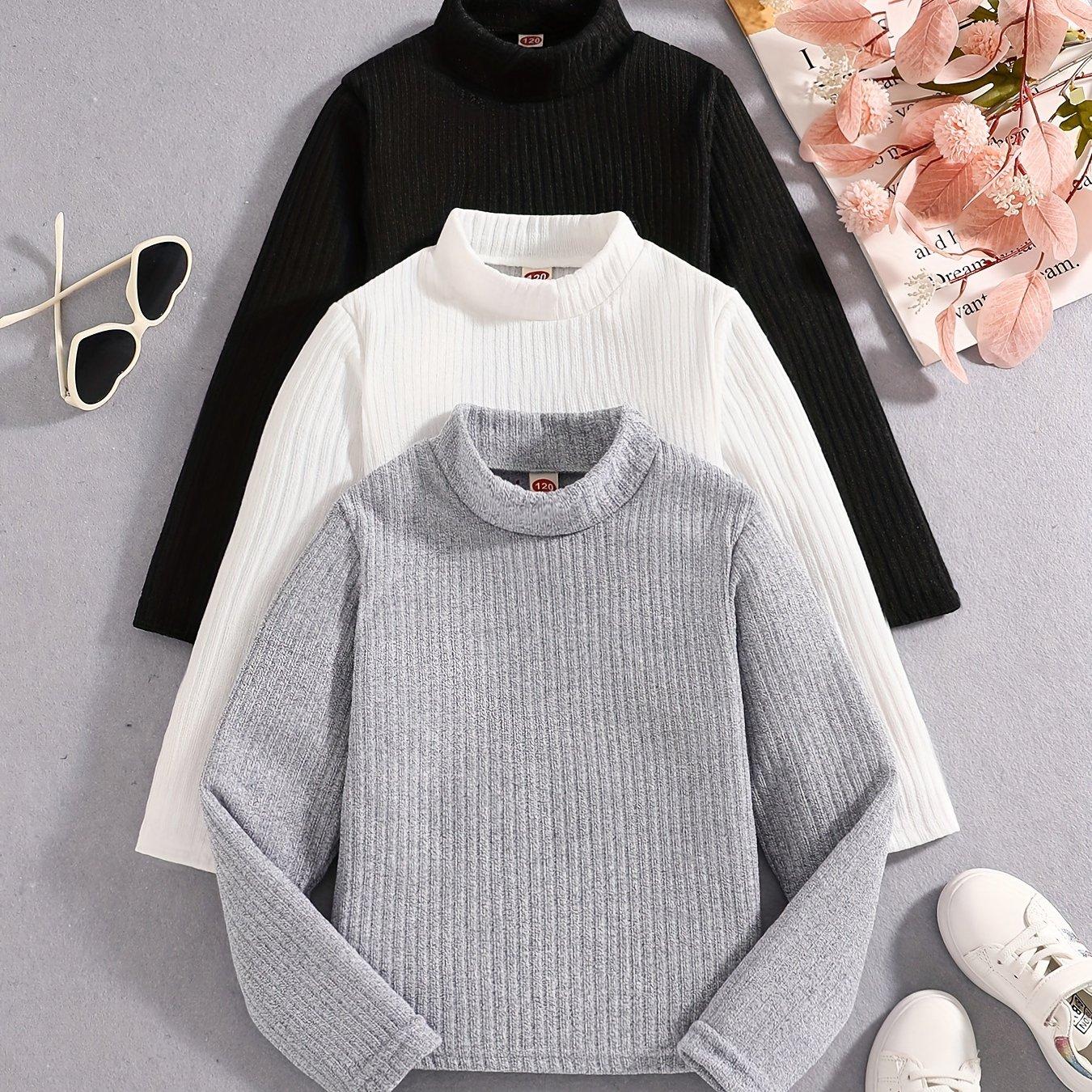 TEMU Conjunto de 3 Camisetas de Punto a Rayas con Cuello para Niñas
