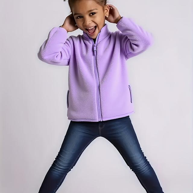 TEMU Egyszínű, sokoldalú, cipzáras lányka kabát - Zsebekkel, bő szabással rendelkezik, és puha, vastag felsőruházat őszi és téli időszakra.