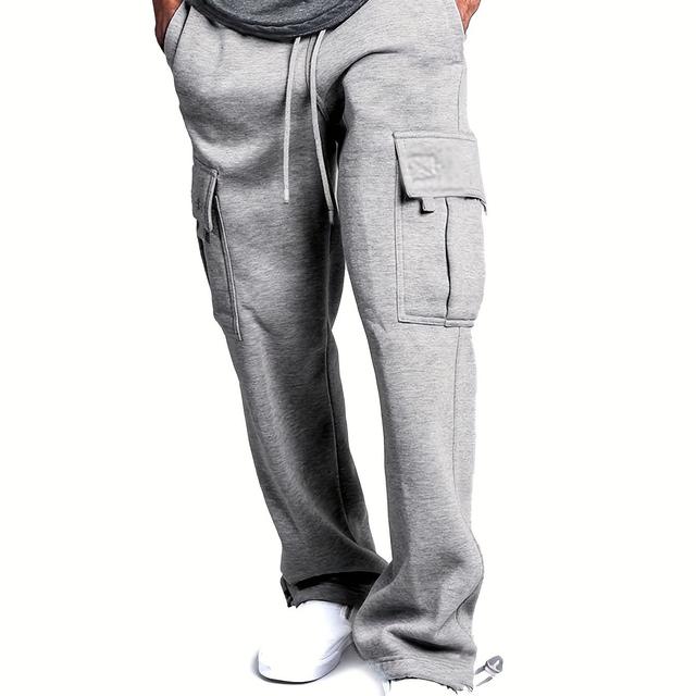 TEMU Plus Size Men's Relaxed Fit Cargo Trousers With Pockets, Oversized Casual Drawstring Pants For Big And Tall Guys