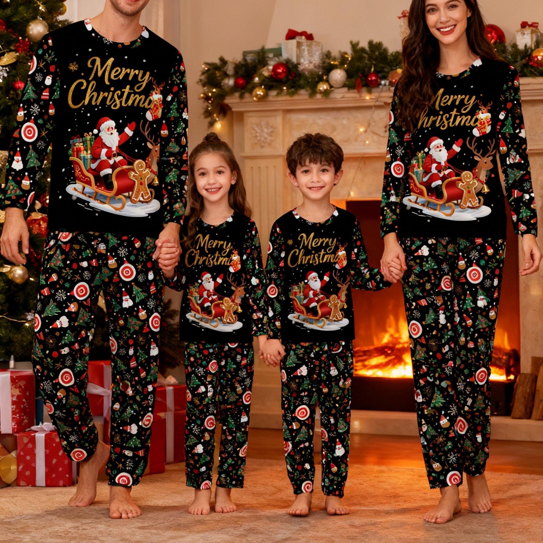 TEMU 1 Set Of Christmas Parent- Set, Clothing Long-sleeved Set, Spring And Autumn Style, Print Cartoon Santa Claus Pattern, For Outdoor