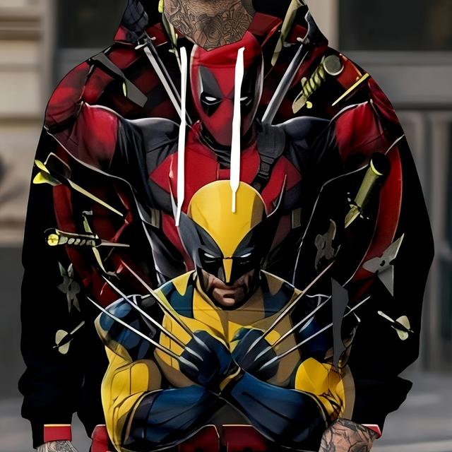 TEMU Men's T-shirt, Deadpool Vs Wolverine Casual Fashion Print, Simple, Suitable For Summer Daily Outdoor Sports Short Sleeved Top