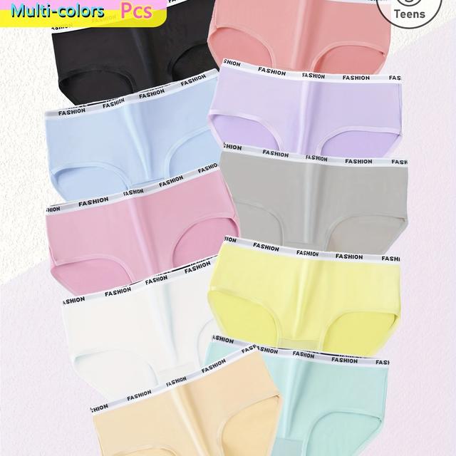TEMU 10 Cuecas Triangulares para Meninas em Cores Doces, Cuecas de Adolescente com Cores Contrastantes da Moda, Roupa Interior e Respirável para Meninas, Aleatório de Cores Misturadas