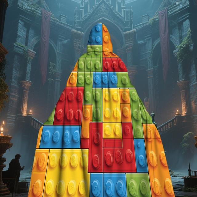 TEMU . 2D-Flachdruck Kapuzen-mittelalterlicher Umhang Spielzeug-Bausteine 100 % Polyester Musikfestival für Cosplay Halloween Dunkelheit-Party-Mitgebsel, 2D-flach, für Teenager