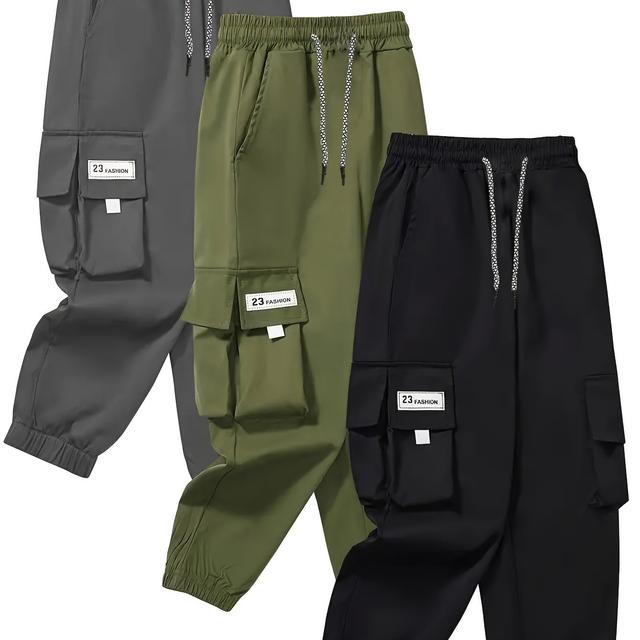 TEMU Large Size Men's Workwear Long Pants Three-pack Set