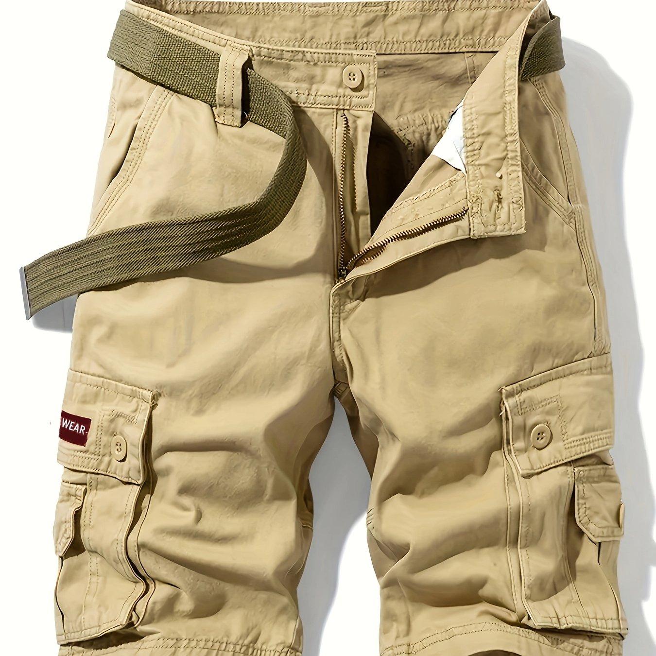 TEMU Men's Casual Cotton Cargo Pants, Solid Color Multi-pocket Five-panel Shorts