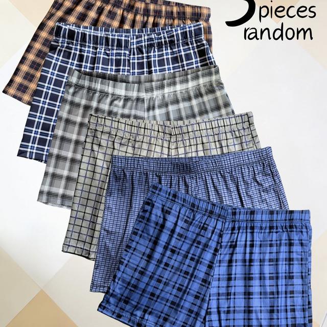 TEMU 3개 랜덤 남성용 체크무늬 라운지 반바지 세트. 초극세사 소재로 제작되어 부드럽고 통기성이 좋으며, 스타일리시하고 편안한 남성용 속옷입니다.