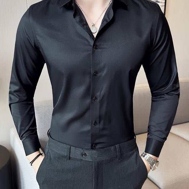 TEMU Elastisches, Spurloses, Glattes Herrenhemd mit Langen Ärmeln, Business Casual, Schmal, Einfarbig, Formelles Herrenhemd, Arbeitskleidung