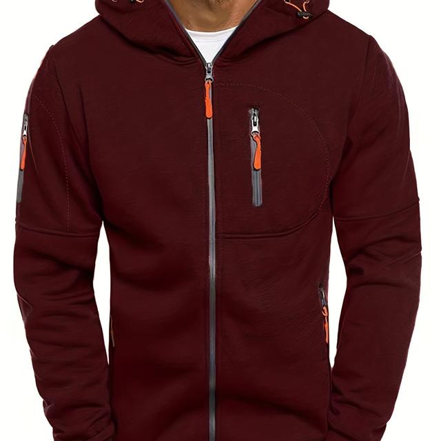 TEMU Cross-border New Polyester Hoodie, -lined Loose Hooded Sweatshirt, Solid -up Hoodie With Arm Zippers