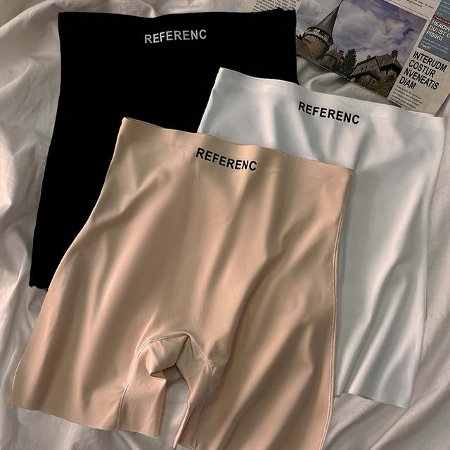 TEMU 3pcs Women's High-waisted Seamless Safety Shorts - No-show, Comfortable & Breathable, Solid Color (black, Beige, White) With "" Lettering, Casual Attire, High Waisted Shorts